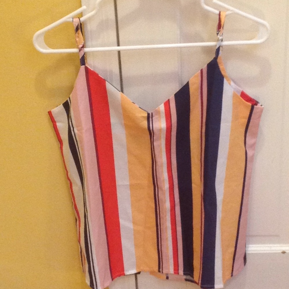 Shein ORANGE And RED STRIPED TANK TOP, size small.